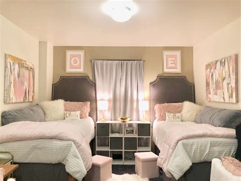 dorm room ideas pink|grey and pink dorm room.